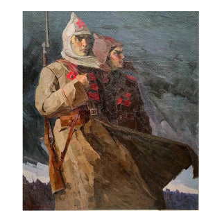 Red Army Budyonnovtsy Great Oil Painting Original Artist Osenniy m.s. 130-115 1970 For Sale