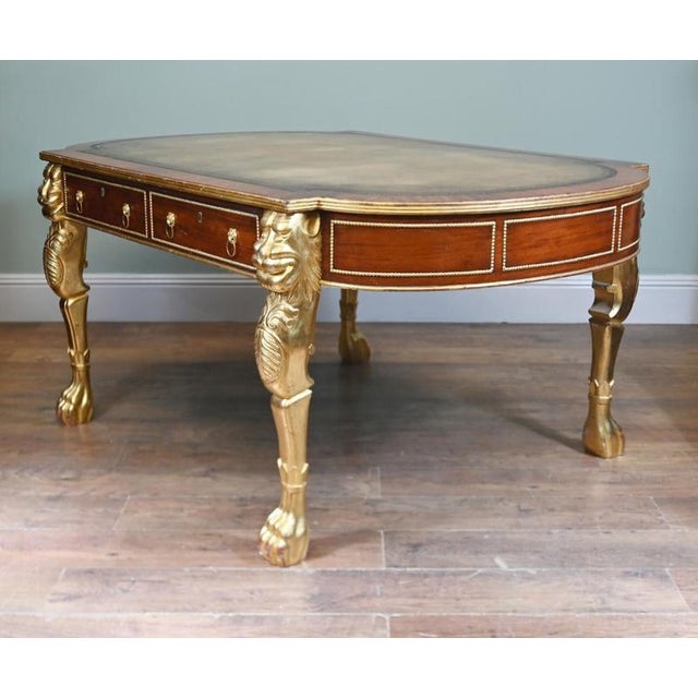 19th Century Regency Revival Gilt Mahogany Writing Table, 1880 For Sale - Image 5 of 12