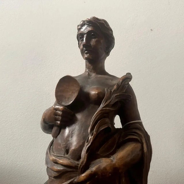 1850s Neoclassical Hand-Carved Walnut Italian Sculpture of a Roman Bather For Sale - Image 9 of 10