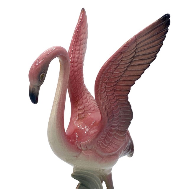 Mid-Century Modern 1950s Mid-Century Pink & Green Flamingo Ceramic Tabletop Sculpture Pair by Brad Keeler, 2 Pieces For Sale - Image 3 of 18