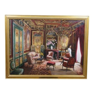 Late 20th Century Harry McCormick "Red Interior" Victorian Palace Parlor Oil Painting Canvas 43" For Sale
