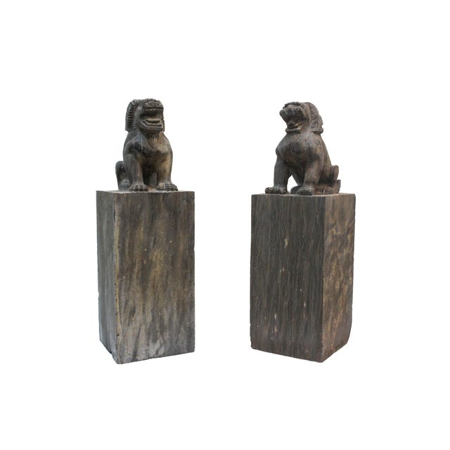 Garden Foo Dogs Stone 1930s Medium - Set of 2 For Sale - Image 10 of 13