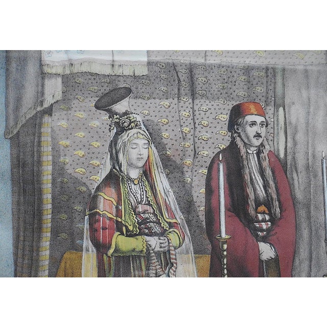 Mid 19th Century Judaica-Antique Signed Chromolithograph "Jewish Marriage"-Framed For Sale - Image 5 of 8