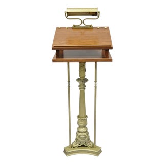 Vintage Victorian Lighted Podium Metal Column Pedestal Base Lectern Book Stand For Sale