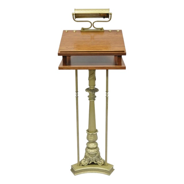 Vintage Victorian Lighted Podium Metal Column Pedestal Base Lectern Book Stand For Sale