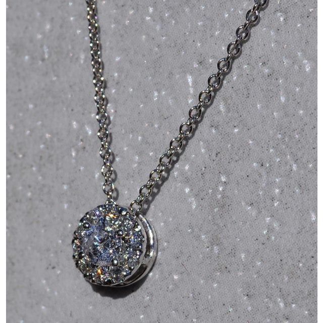 Contemporary The Magley: Ladies 14K White Gold Diamond Halo Necklace For Sale - Image 3 of 5