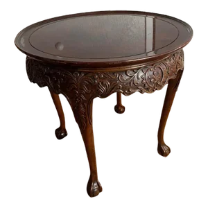 1910s Mahogany Table With Scrolled Apron and Ball and Claw Feet