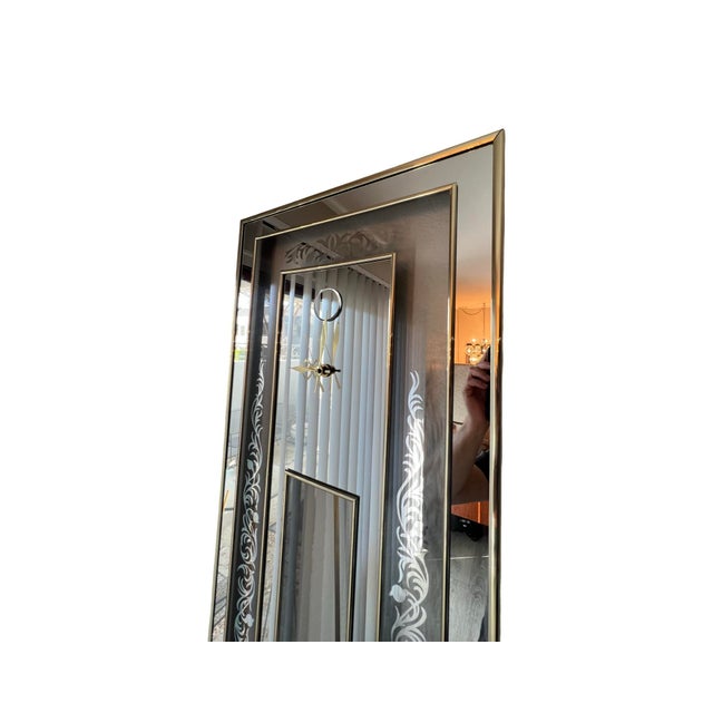 Glass Vintage Postmodern 1980s Art Deco Pendulum Brass Mirror Clock For Sale - Image 7 of 11