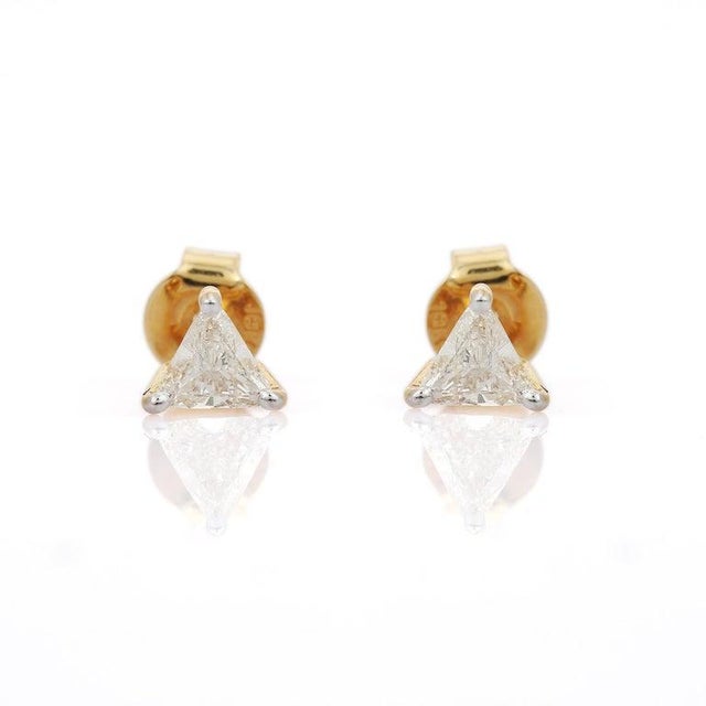 Triangle Shape Dainty Diamond Stud Earrings - 2 Pieces For Sale - Image 4 of 6