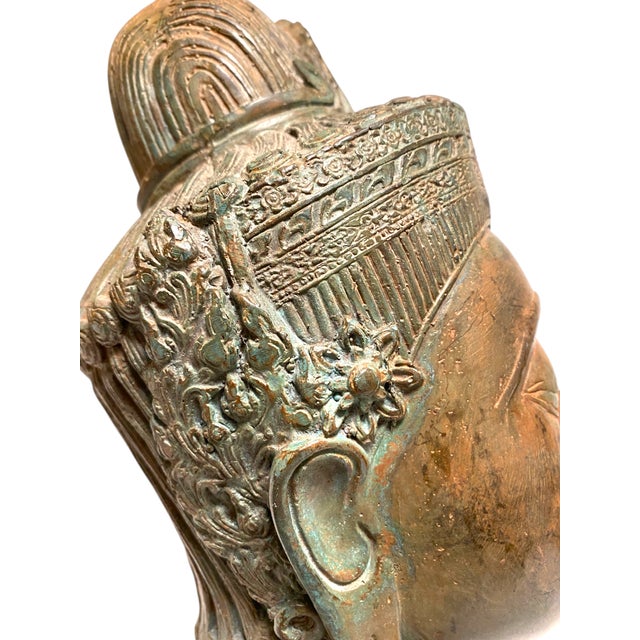 Thai Bronze Buddha Head Statue Vintage Ayutthaya Style Bust Sculpture Decor For Sale In San Francisco - Image 6 of 18