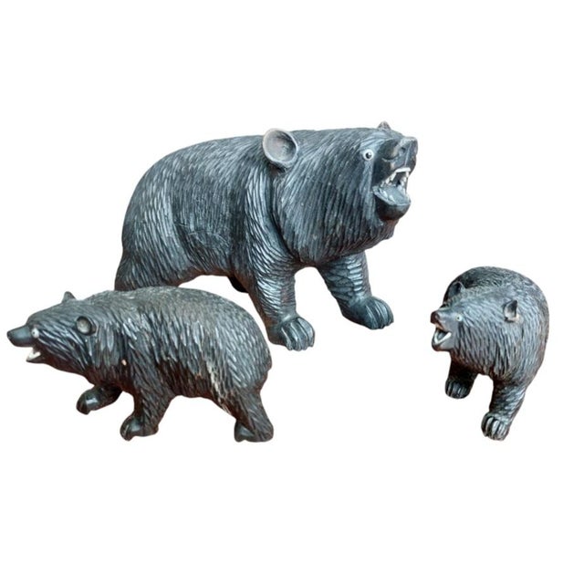 Black French Black Forest Carved Bear Figures, 1940s, Set of 3 For Sale - Image 8 of 8