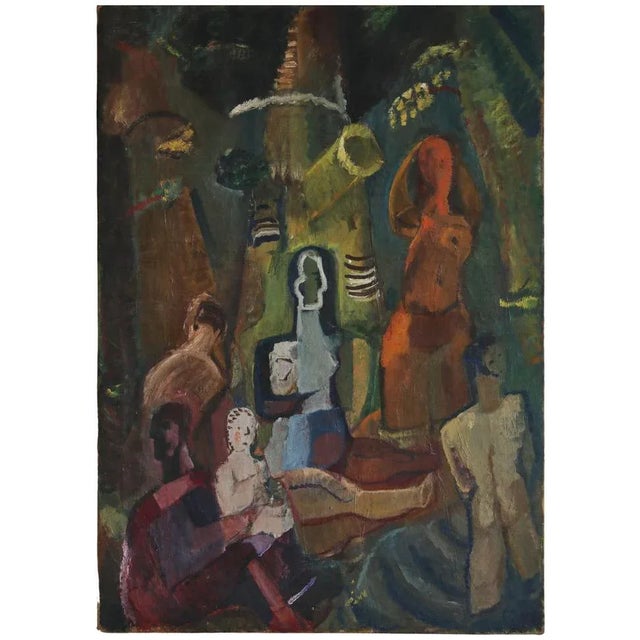 Ebba Carstensen, Cubist Painting with Figure Composition, Denmark, Oil on Canvas For Sale - Image 12 of 12
