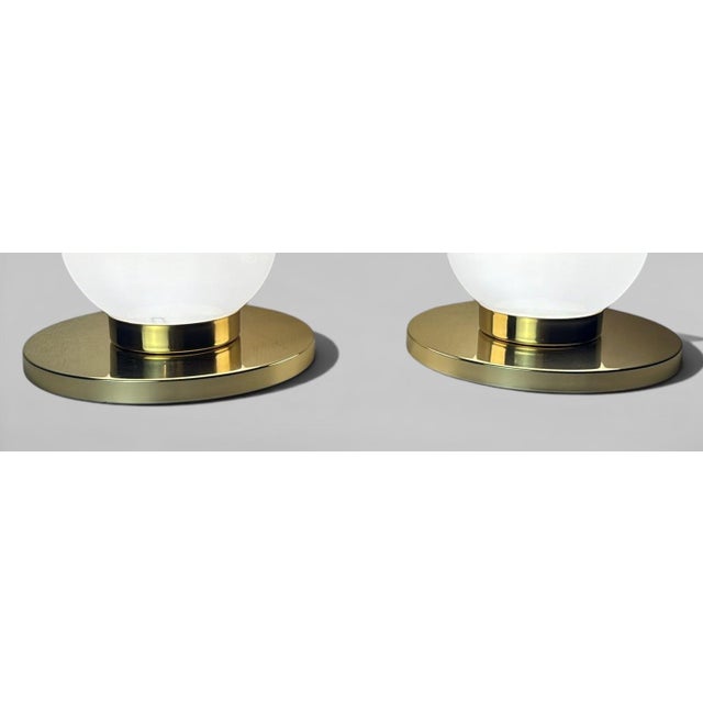 Late 20th Century Vintage Pair of Italian Lamps With Brass Bases and Opal Glass Shades For Sale - Image 5 of 16