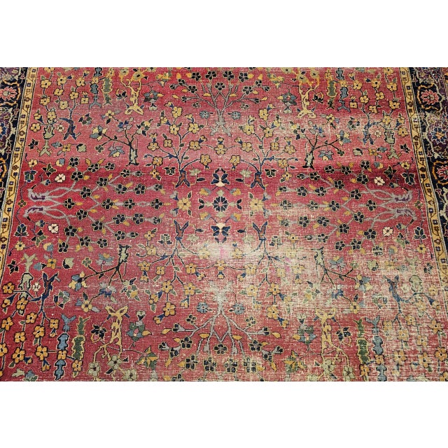 Red 19th Century Indian Agra Rug, Wool Pile, Allover Floral Design, Square, 7' x 7' For Sale - Image 8 of 13