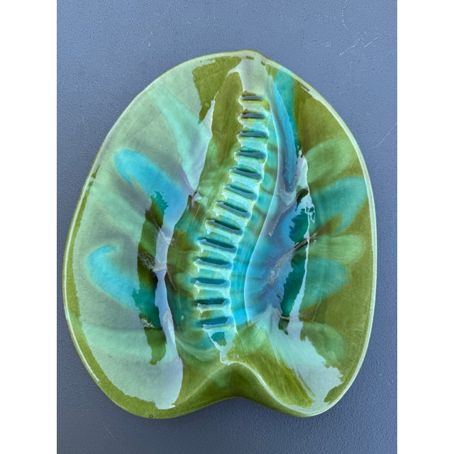 Vintage MCM California Pottery Usa 404 Green & Aqua Drip Glaze Ash or Catchall Tray For Sale - Image 10 of 13