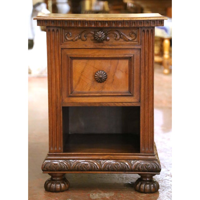 Pair of 19th Century Italian Renaissance Revival Walnut Nightstands For Sale - Image 11 of 15
