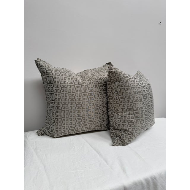 Transitional Pair of Geometer Print Down Pillows For Sale - Image 3 of 9