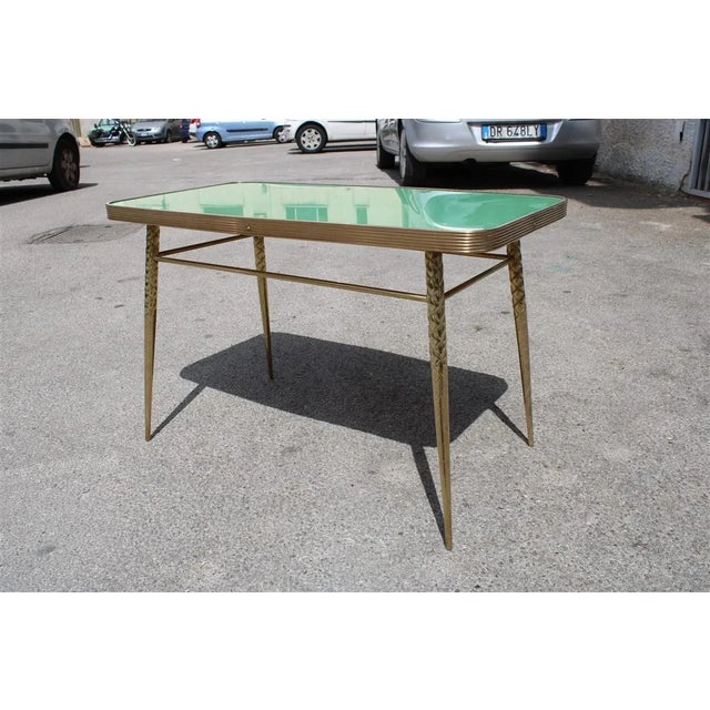 Gold Golden Brass and Green Glass Top Coffee Table, 1950s For Sale - Image 8 of 11