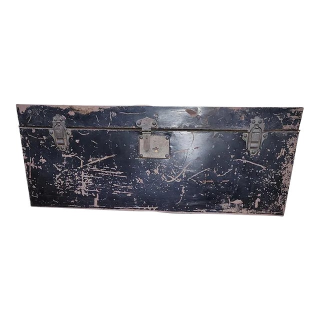 Late 1800s Victorian Military Metal Trunk For Sale