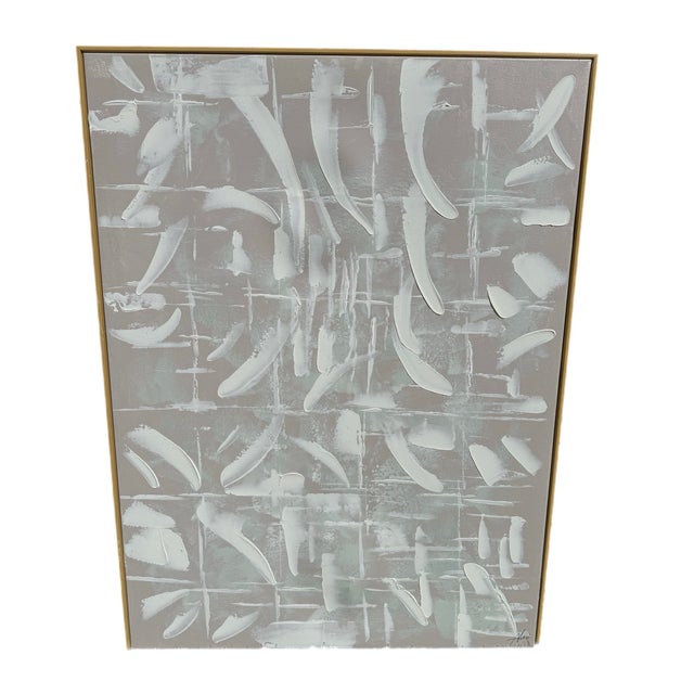 Abstract Large Framed Art- Mauve ,Mint, and White For Sale - Image 4 of 5