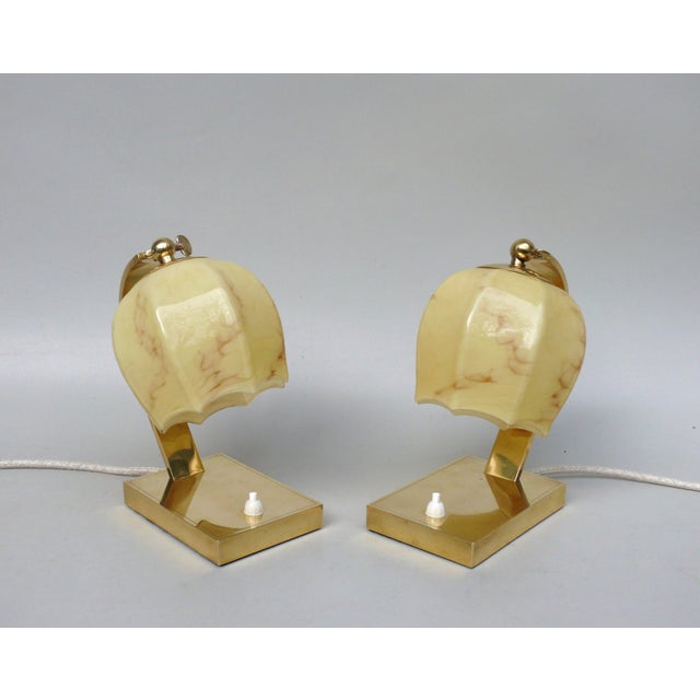 A pair of unique bedside lamps from the Bauhaus era, featuring the typical austere design language of the time, made in...