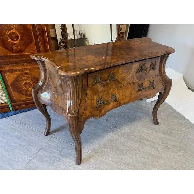 Italian 1900s Two Drawer Burr Walnut Chest of Drawers For Sale - Image 3 of 4