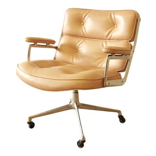 Eames Time Life Lobby Chair in Tan Leather For Sale