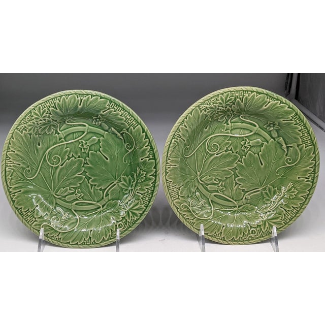 Beautiful set of four Bordallo Pinheiro salad plates featuring the iconic green vine pattern. Crafted in Portugal, these...