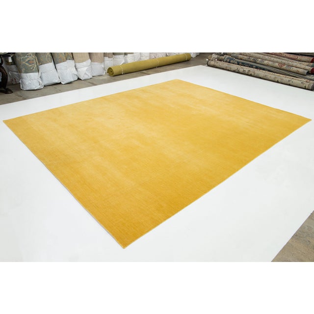Modern Apadana's Modern Handmade Gabbeh Plush Wool Rug in Yellow For Sale - Image 3 of 11