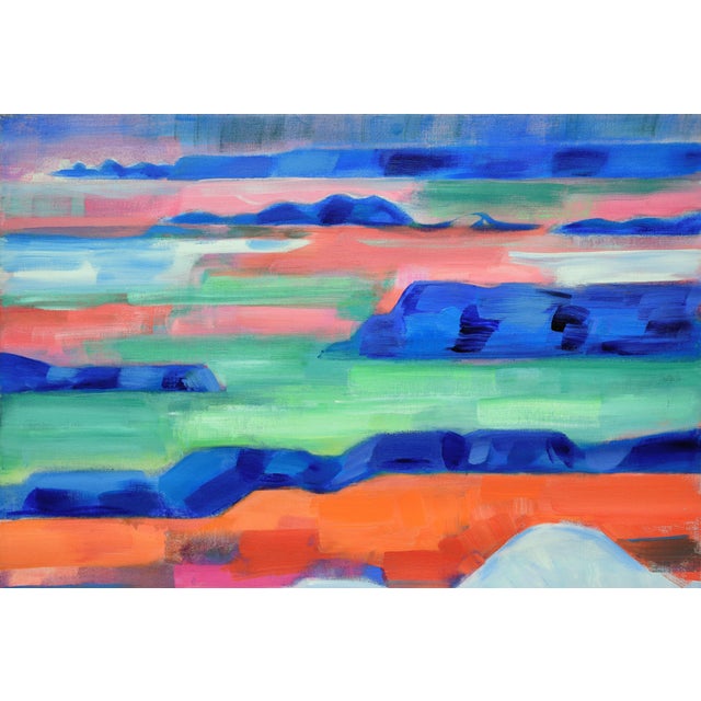 Vivid abstract geometric landscape of Oregon's John Day Fossil Beds and Painted Desert by Erle Loran (American,...