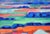 Vivid abstract geometric landscape of Oregon's John Day Fossil Beds and Painted Desert by Erle Loran (American,...