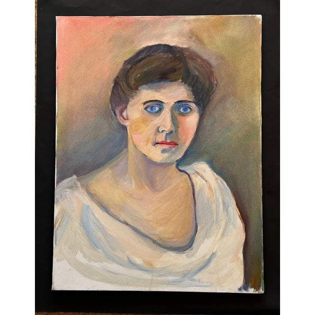 Frame this striking original oil painting portrait of a woman or prop it up on a book shelf for a bohemian decor vibe. The...