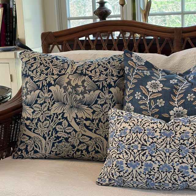 Robshaw Blue Flower & Vine Block Print 12 X 18 Decorative Pillow With Down/Feather Insert For Sale - Image 4 of 4