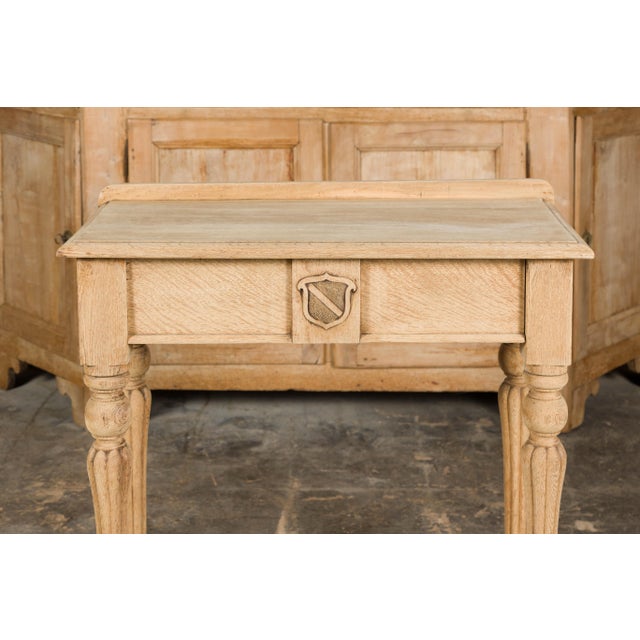 Beige 19th Century English Bleached Oak Side Table with Carved Shield Motif For Sale - Image 8 of 12
