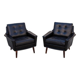 1950s Space Age Danish Leather Club Chairs With Rosewood Legs - Set of 2 For Sale