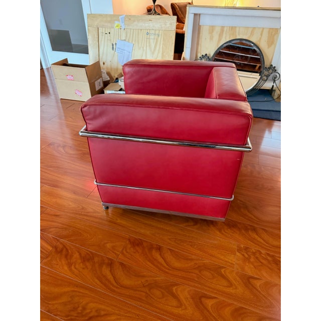 Chrome and Red Leather Club Chair in the Style of Le Corbusier For Sale - Image 10 of 10