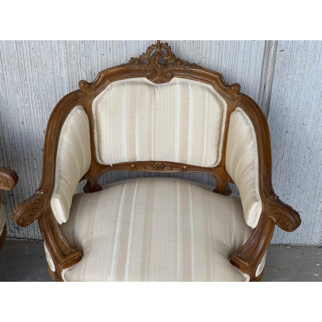 Late 19th Century Pair of Italian Rococó Louis XV Fauteuils or Slipper Chairs For Sale - Image 13 of 18