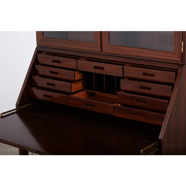 Vintage Mahogany Secretaire with Display Cabinet by Kai Winding for P. Jeppesen, 1950s For Sale - Image 6 of 15