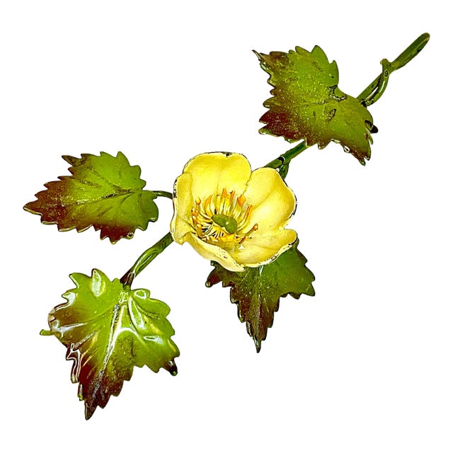 1960s Vintage Italian Hand Painted Tole Metal Floral Candle Snuffer For Sale