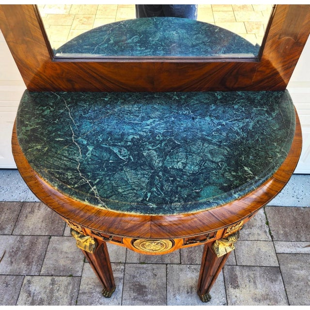 French Empire Style Console Marble Entry Table & Mirror For Sale - Image 4 of 17