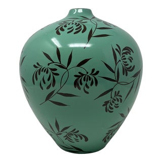 Mid 20th Century Vintage Mint Green Hand Painted Medium Decor Vase. For Sale