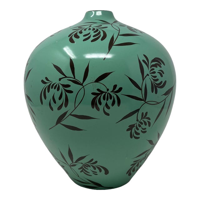 Mid 20th Century Vintage Mint Green Hand Painted Medium Decor Vase. For Sale