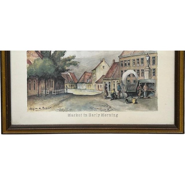 Late 20th Century Vintage Framed European Market Street Scene Print by Henry Van Den Bogaard For Sale - Image 5 of 10