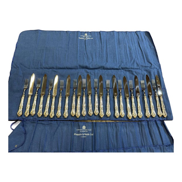 Silver-Plated Fruit Knife and Fork Set by Mappin & Webb, Set of 24 For Sale