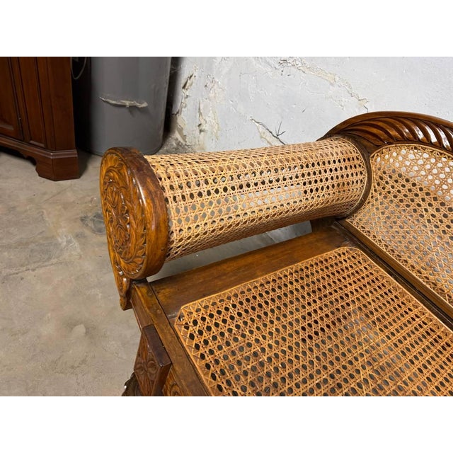 Art Deco Vintage British Colonial West Indies Cedrela and Caned Settee Sofa For Sale - Image 3 of 17