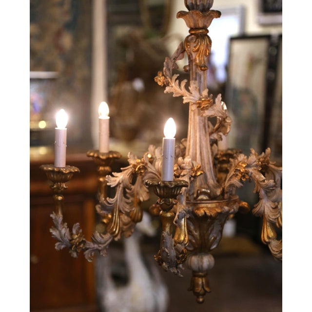 Mid-Century Italian Rococo Painted and Gilt Composition Six-Light Chandelier For Sale - Image 12 of 14