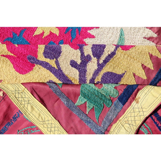 Antique Uzbekistan Suzani Textile With Colorful Geometric Medallion Design For Sale - Image 14 of 15