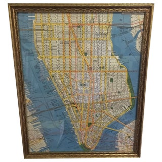 Framed Map of Vintage New York City For Sale