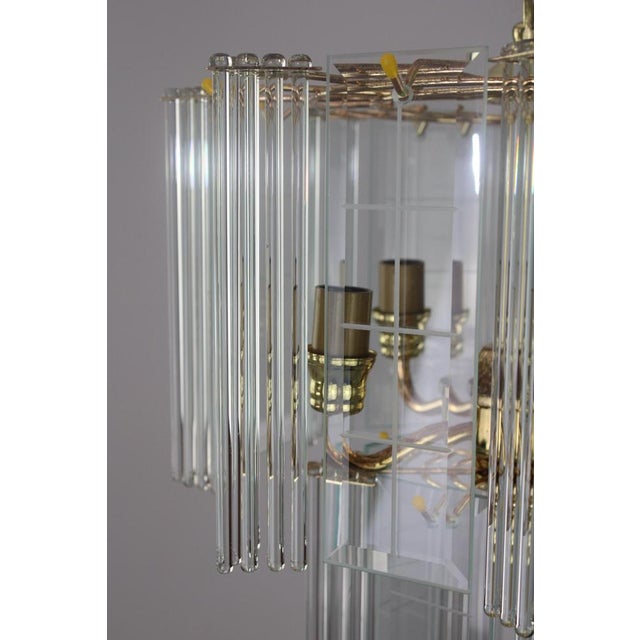 Gold Orion Chandelier with Glass Hangings, Rods and Cut Glass Panels, 1960s For Sale - Image 8 of 16