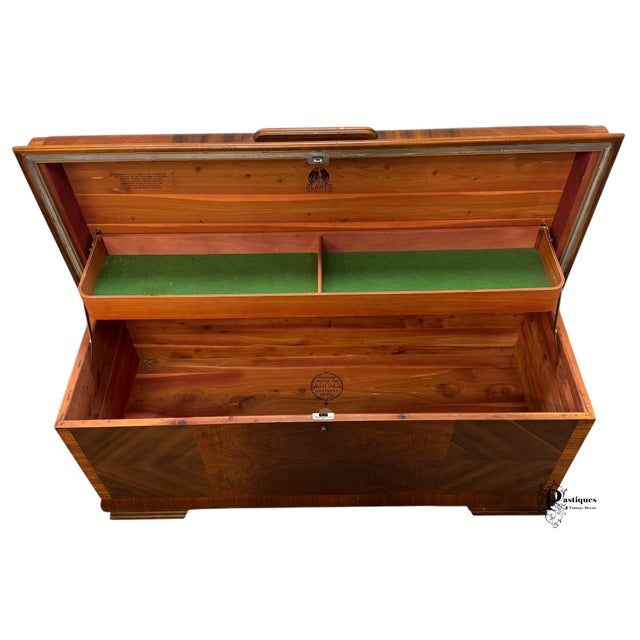 Vintage Lane Art Deco Style Mahogany & Burlwood Cedar Lined Trunk / Blanket Chest For Sale In Greensboro - Image 6 of 12